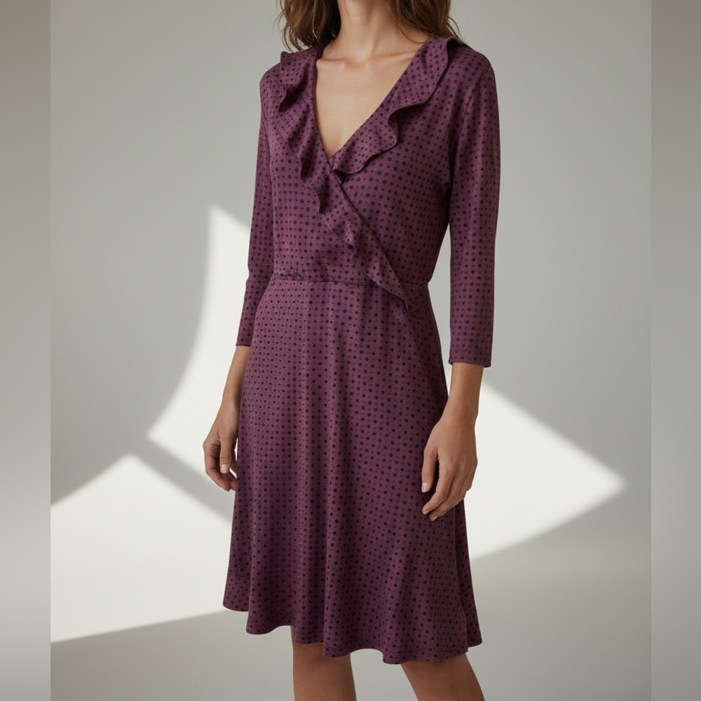 Michael Kors faux wrap dress burgundy black polka dot Women’s Large